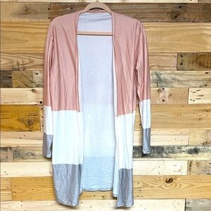 Size XL Colorblock Tan, White, Gray Long Sleeve Open Front Lightweight Cardigan